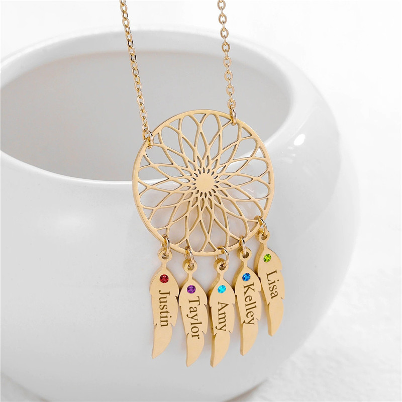 Personalized Dream Catcher Necklace Customized Name Gift for Family