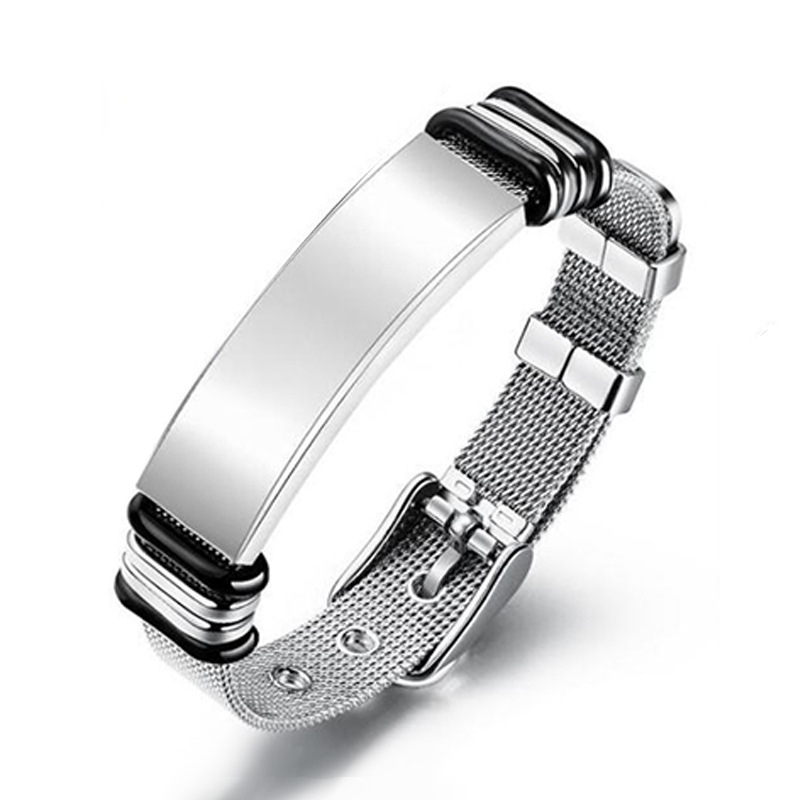 Personalized Mesh Stainless Steel Men Bracelet Custom Family Photo Musical Notes
