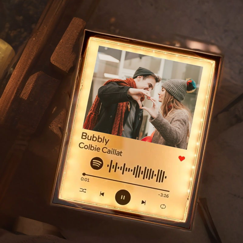 カスタマイズ Spotify コード 写真入れ LED ミラー 発光 ライト 写真立て