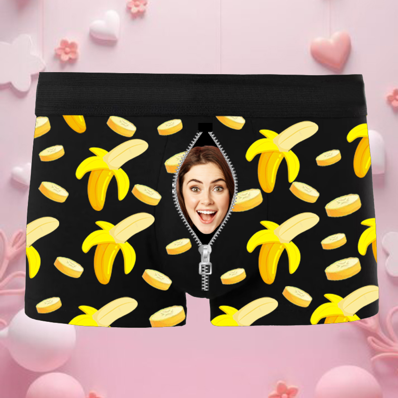Boxer intimo da uomo con foto personalizzata con motivo a banana, regalo divertente per San Valentino