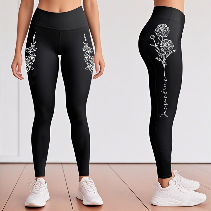 Leggings personalizados con diseño de flores y nombre del mes de nacimiento, regalo exquisito para su mamá y esposa