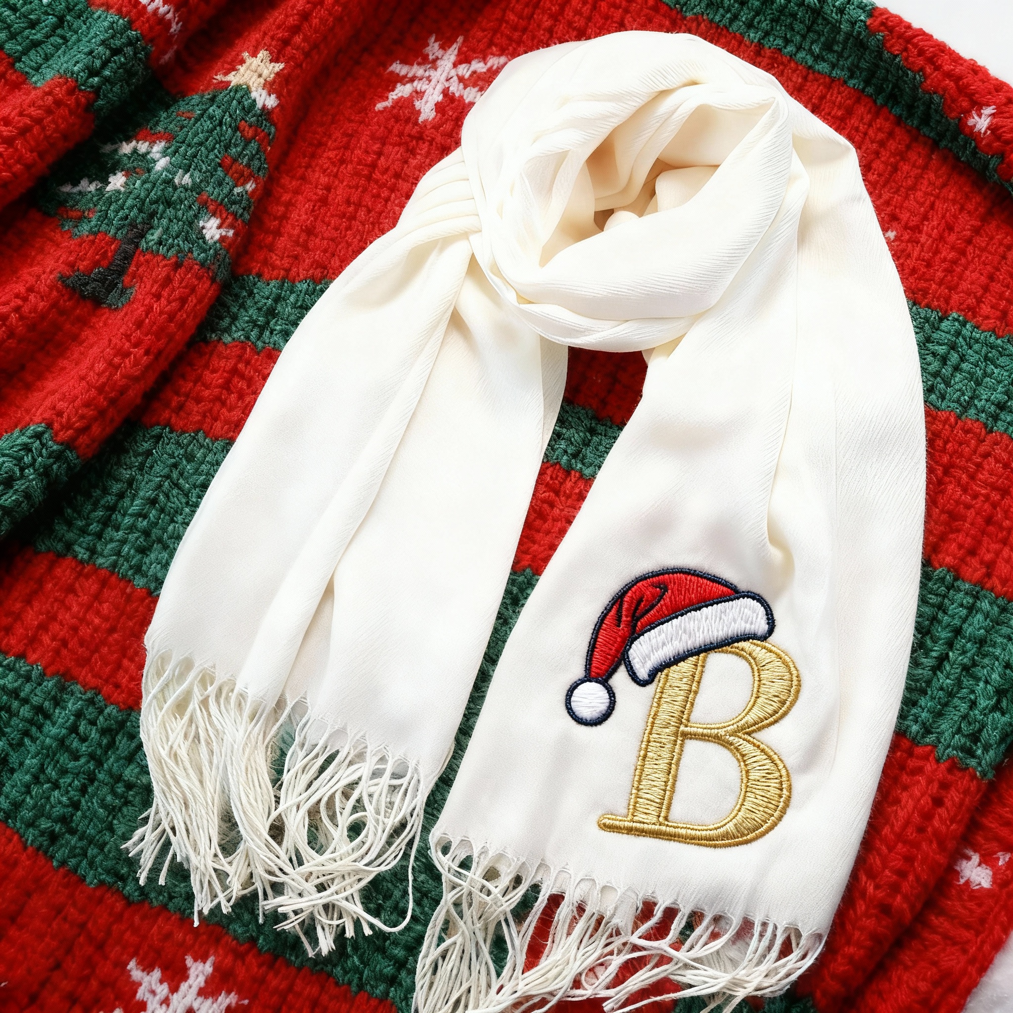 Custom Scarves with Santa Hat Embroidery Patterns Add Your Initials a Warm Gift for Christmas