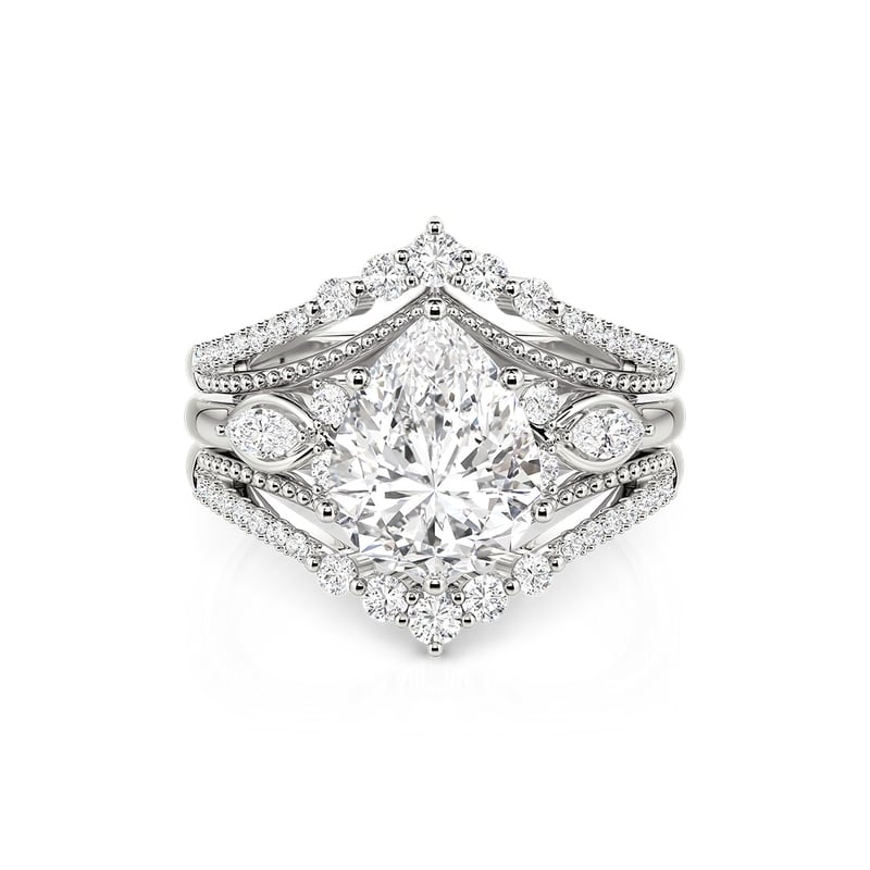 Jeulia Vintage Pear Cut V-Shaped Bridal Set Sterling Silver
