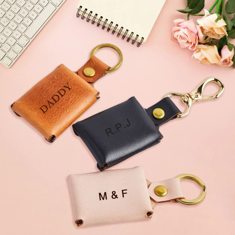 Personalized Multi Photo Leather Envelope Keychain for Girlfriend