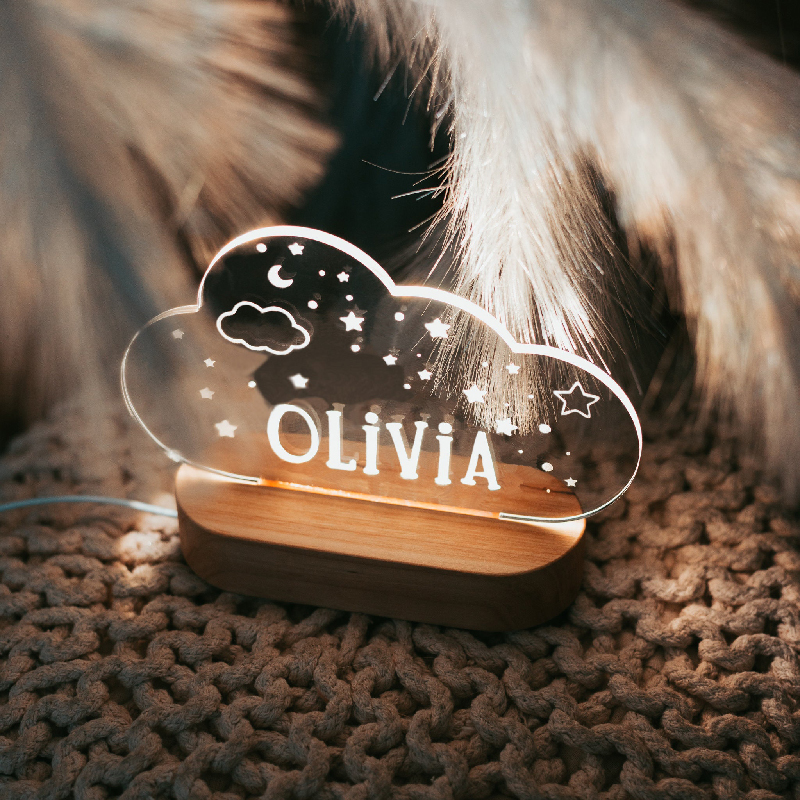 Personlig navnenattlampe med sky- og stjernemønster dyrebar gave til baby