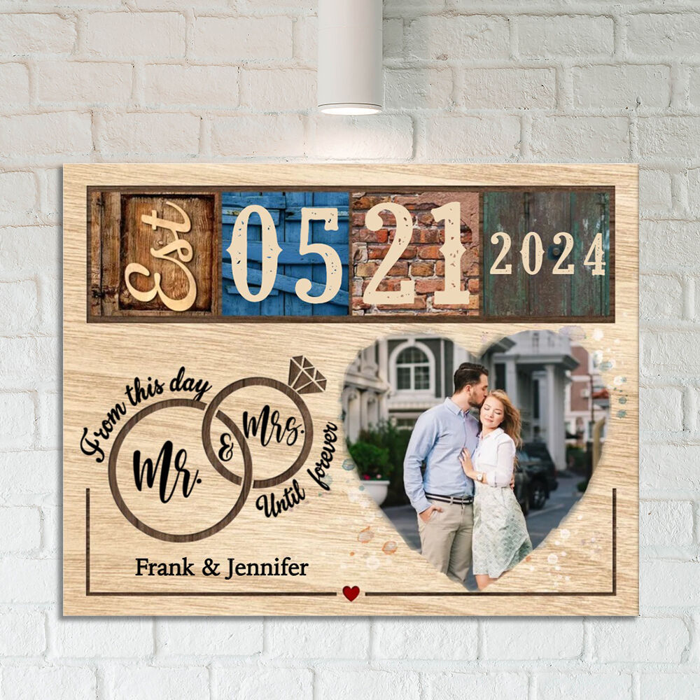Personalized Picture Canvas Wall Art with Couple Rings Romantic Gift for Your Love