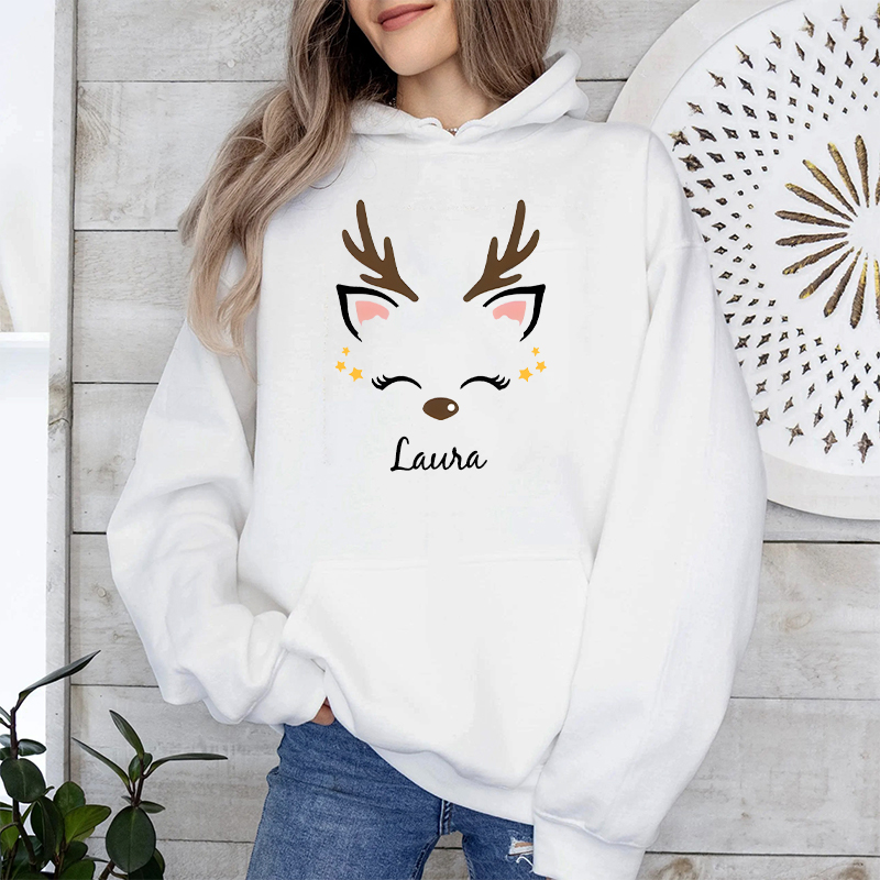 Sudadera con capucha personalizada con diseño de cabeza de reno, bonito regalo de Navidad para parejas.
