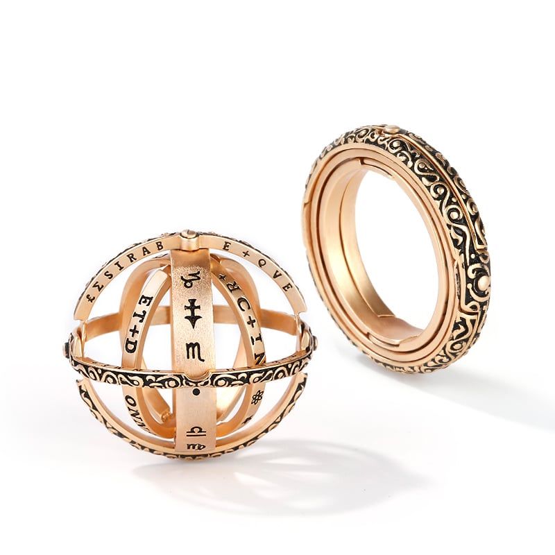 Yellow Gold Astronomical Sphere Rings in Sterling Silver with Free Chain