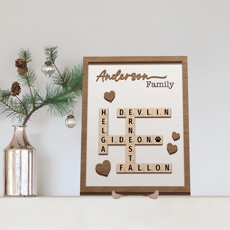 Personalized Frame Scrabble Puzzle Sign Custom Family Names Crossword Attractive Gift for Loved One