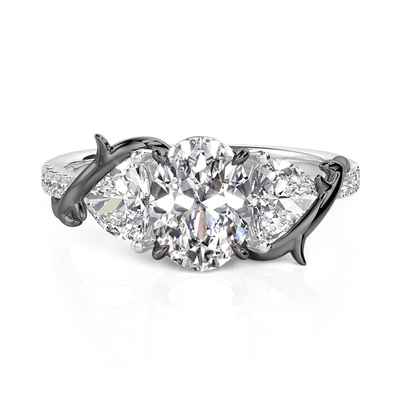 Jeulia Dark Thorns Two Tone Three Stone Engagement Ring with Twist Band