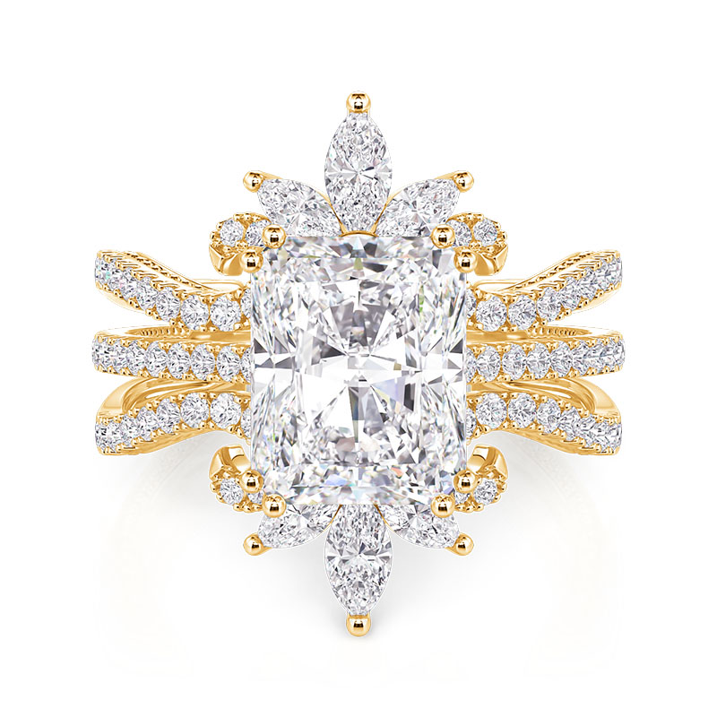 Jeulia Radiant Cut Bridal Ring Set with Symmetrical Leaf Design Enhancer