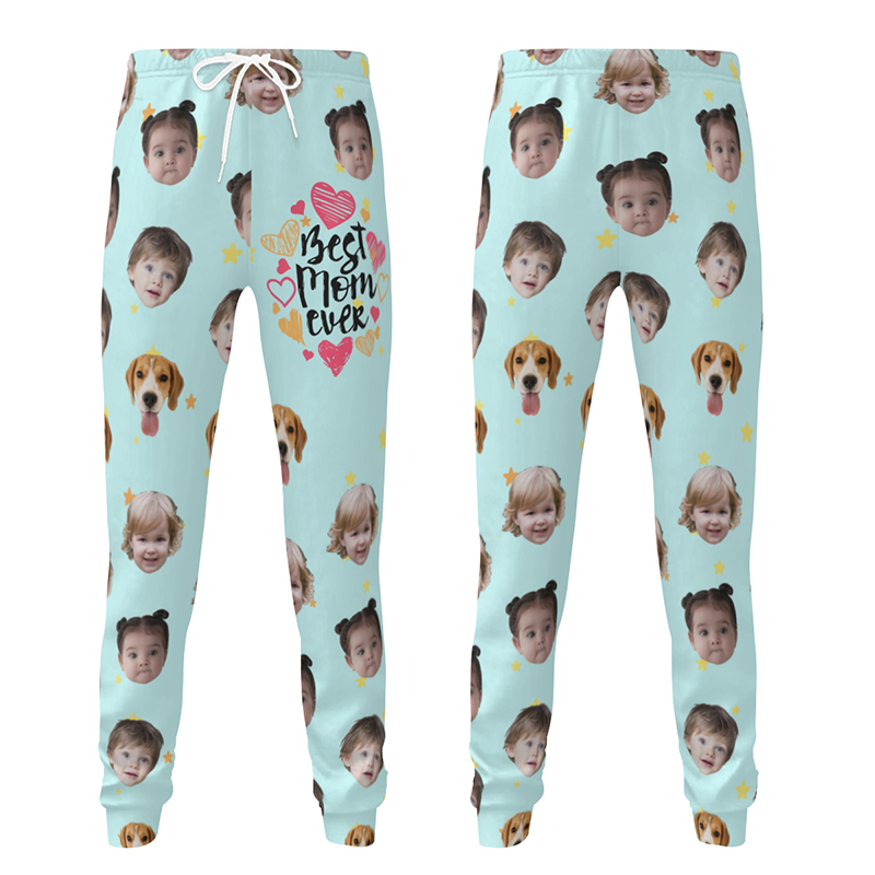 Personliga unisex-joggingbyxor med anpassat barnfoto bästa mamma någonsin utsökt present till mamma
