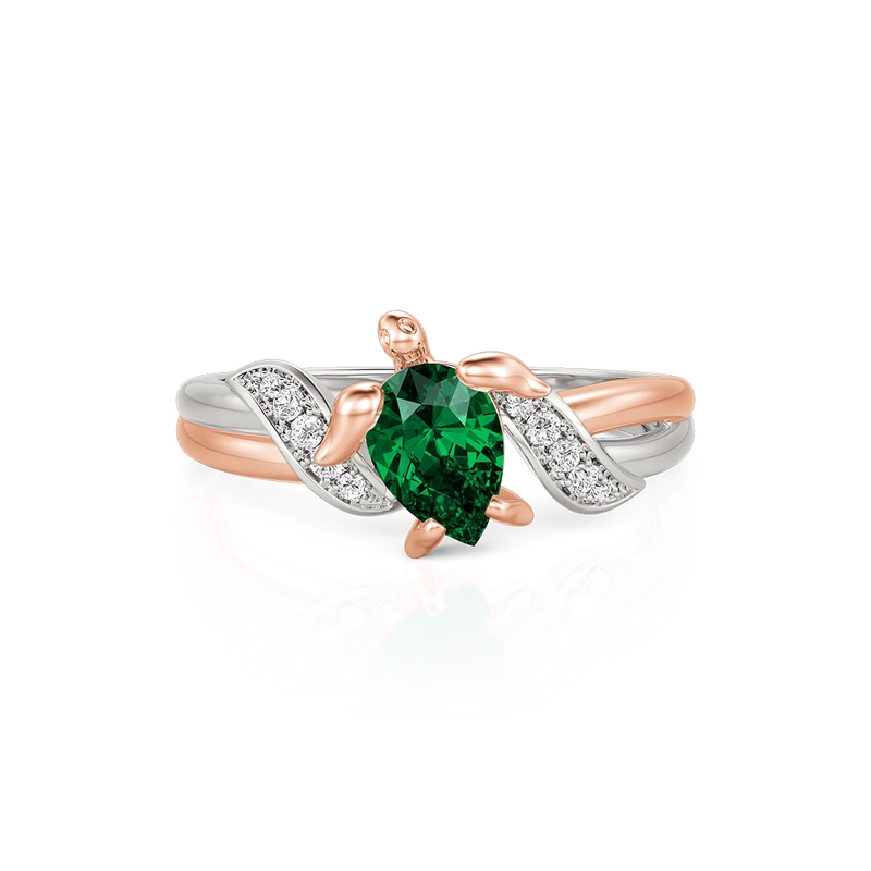 Jeulia Hug Me Two Tone Custom Pear Cut Turtle Ring with Birthstone