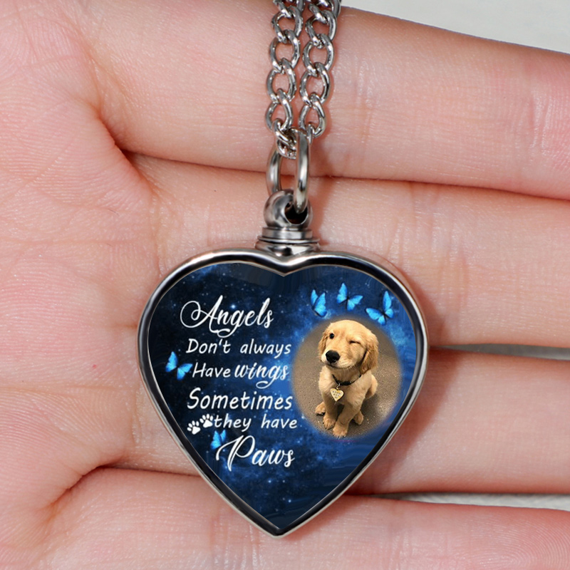 Angels Don't Have Wings & Sometimes They Have Paws Custom Pet Urn Necklace