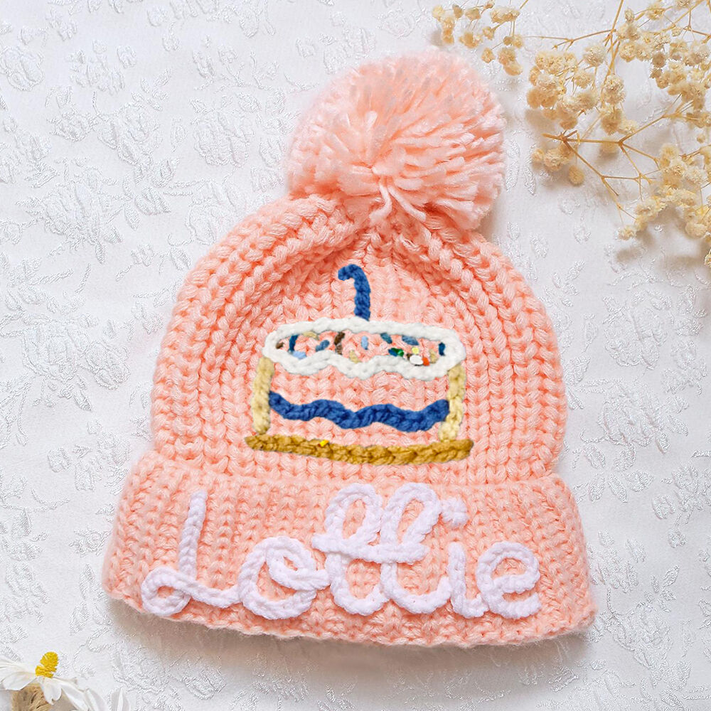 名前 刺繍 子供 ニット帽 ビーニー ハンドメイド ケーキ クリスマス オリジナル