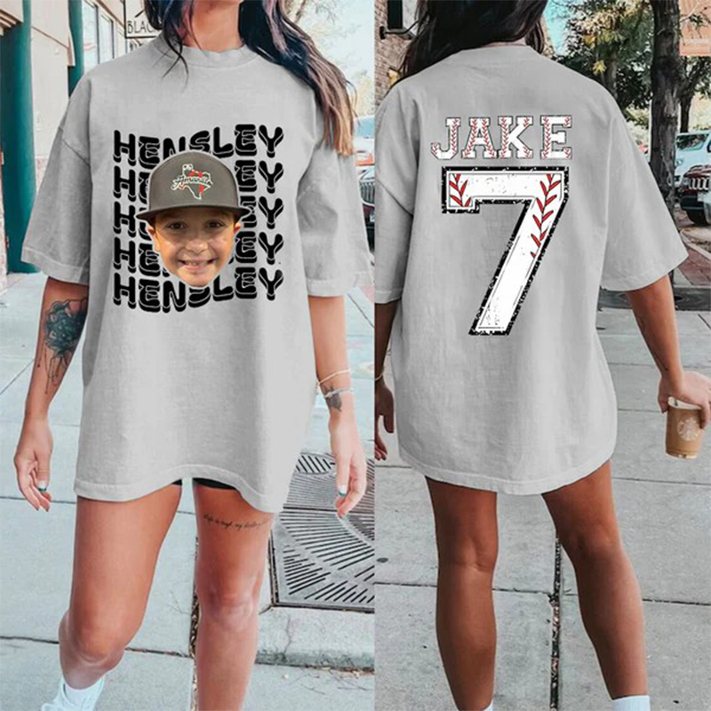 Personalized T-shirt Custom Head Photo Colorful Name Baseball Number Design Gift for Sports Lover