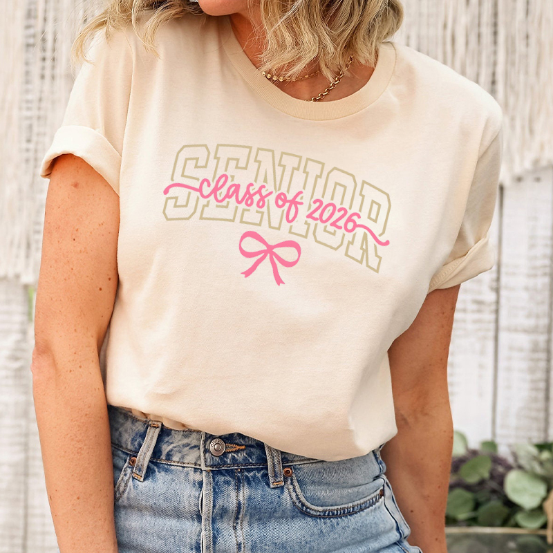 Personalized T-shirt Senior Class Of 2026 with Bow Design Perfect Gift for Her Graduate