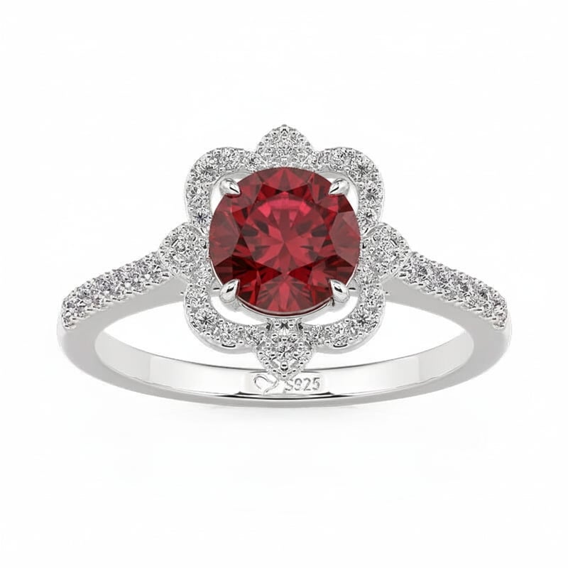 Jeulia Hollow Halo Custom Round Cut Engagement Ring with Birthstone