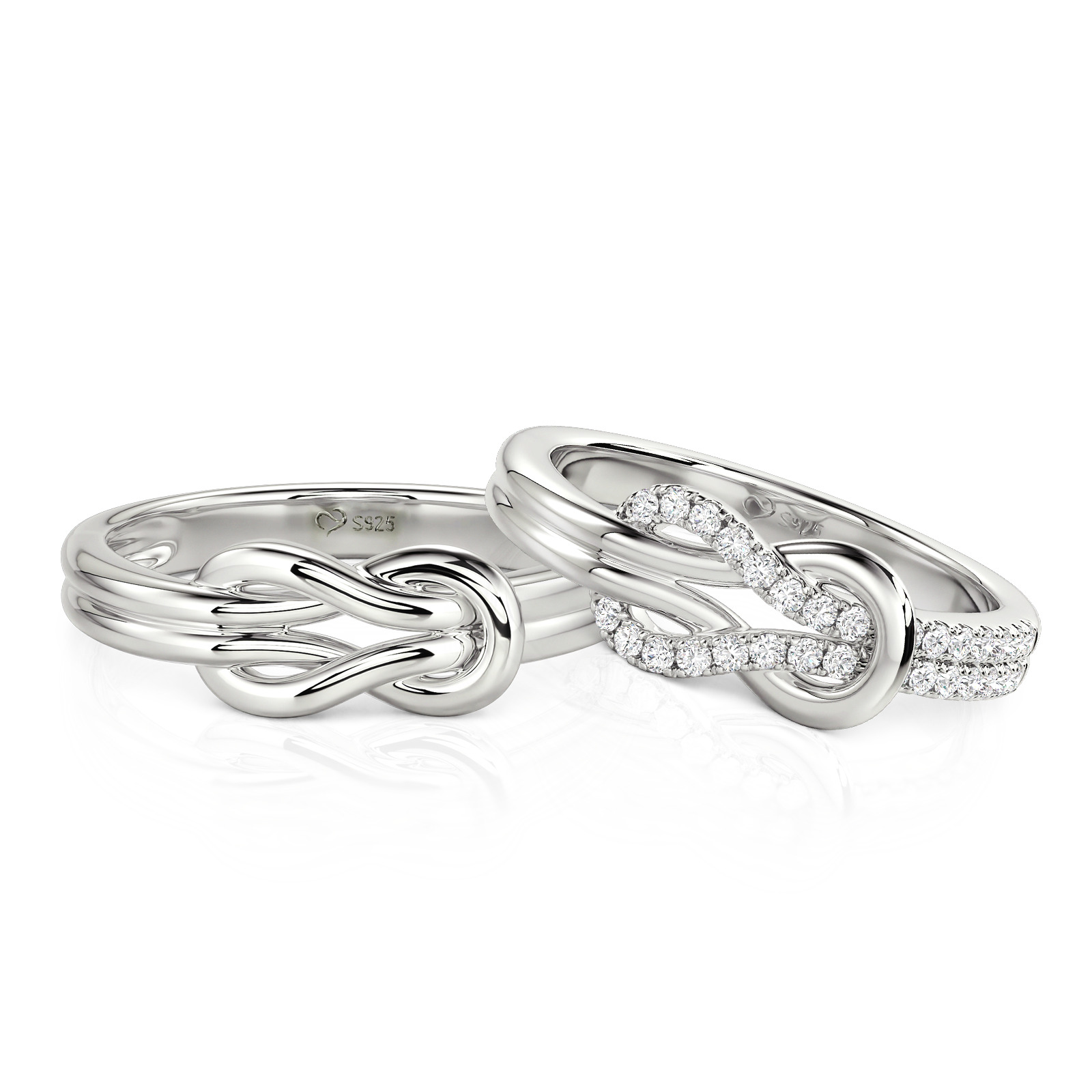 Jeulia Classic Love Knot Couple Ring Set in Sterling Silver