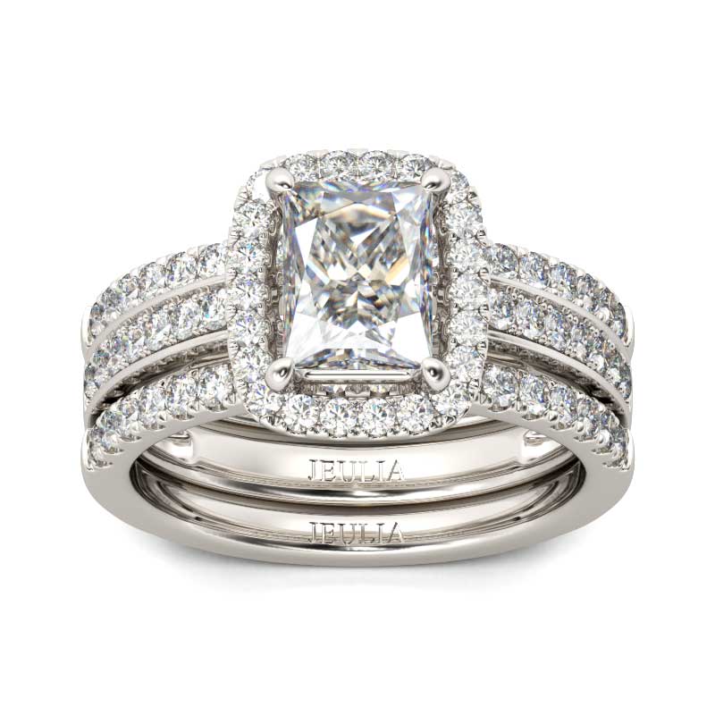 Jeulia Halo Radiant Cut Sterling Silver Enhancer Ring Set