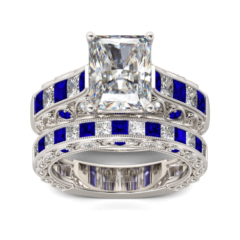 Jeulia Art Deco Radiant Cut Sterling Silver Ring Set