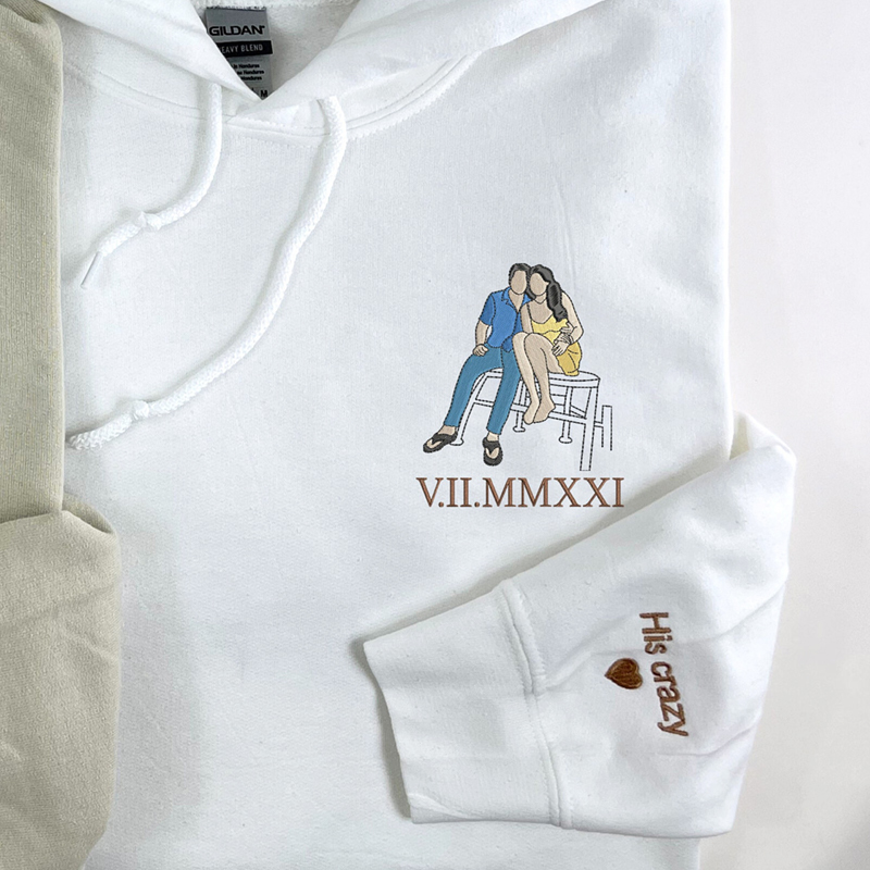 Personalized Hoodie Custom Embroidered Couple Color Photo and Messages Exquisite Gift for Lover