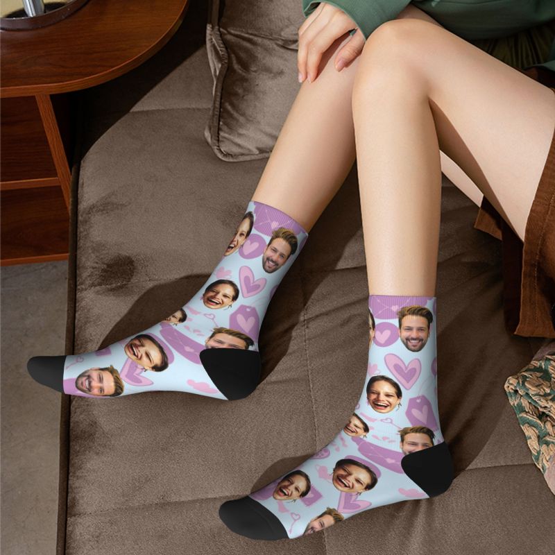 "Purple Love" Customized Couple Face Socks Valentine's Day Gift