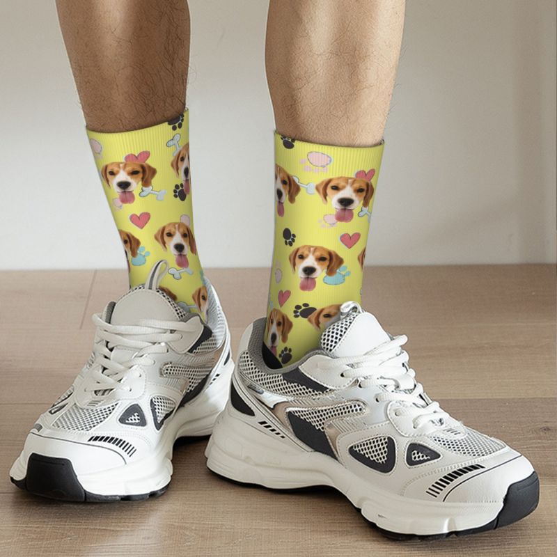 Customized Face Socks Pet Paw and Bones Print Gifts for Pet Lovers