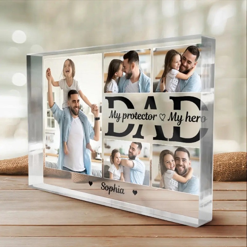 Personalized Acrylic Plaque My Protector My Hero with Custom Photos Great Gift for Father's Day