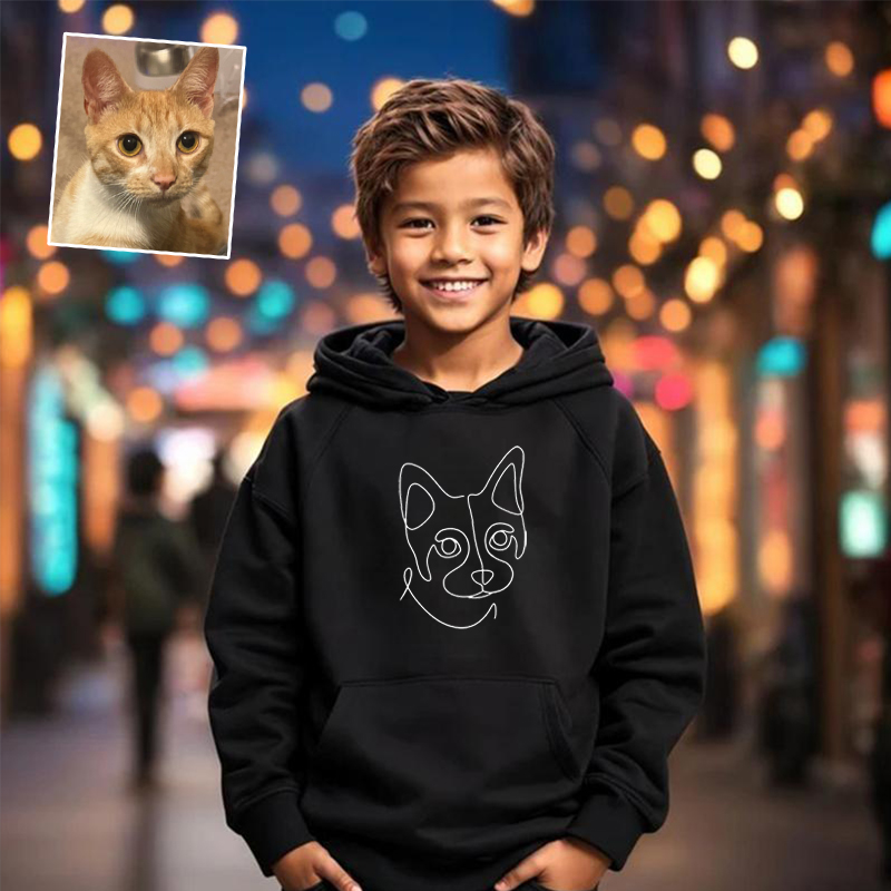 Sudadera con capucha bordada personalizada para niños, dibujo lineal personalizado, regalos cálidos para amantes de las mascotas