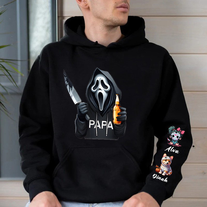 Personalized Hoodie Ghost Face Papa Design Custom Kids and Pets Creative Halloween Gift for Dad