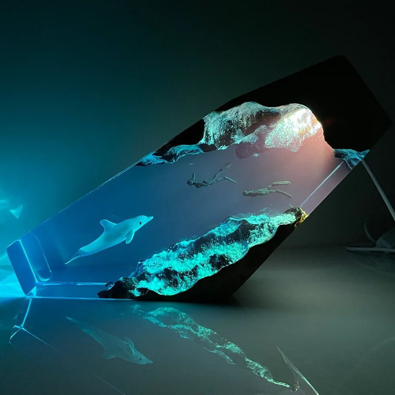 イルカ カップルダイバー 樹脂 ウッド ランプ 恋人 プレゼント