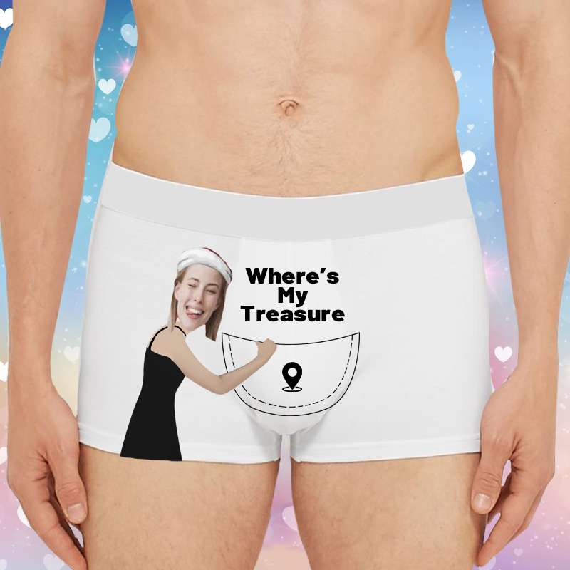 Personalized Photo Men's Underwear Boxer Briefs Creative Gift for Him "Where's My Treasure"