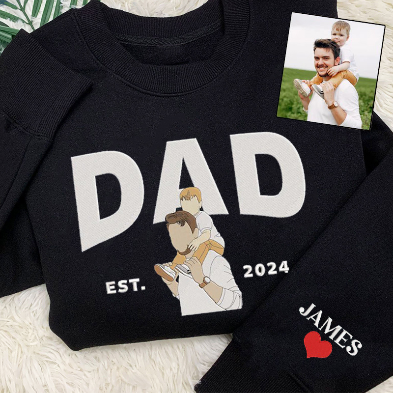 Personalized Sweatshirt Embroidered Custom Photo Father and Kids Design Perfect Father's Day Gift