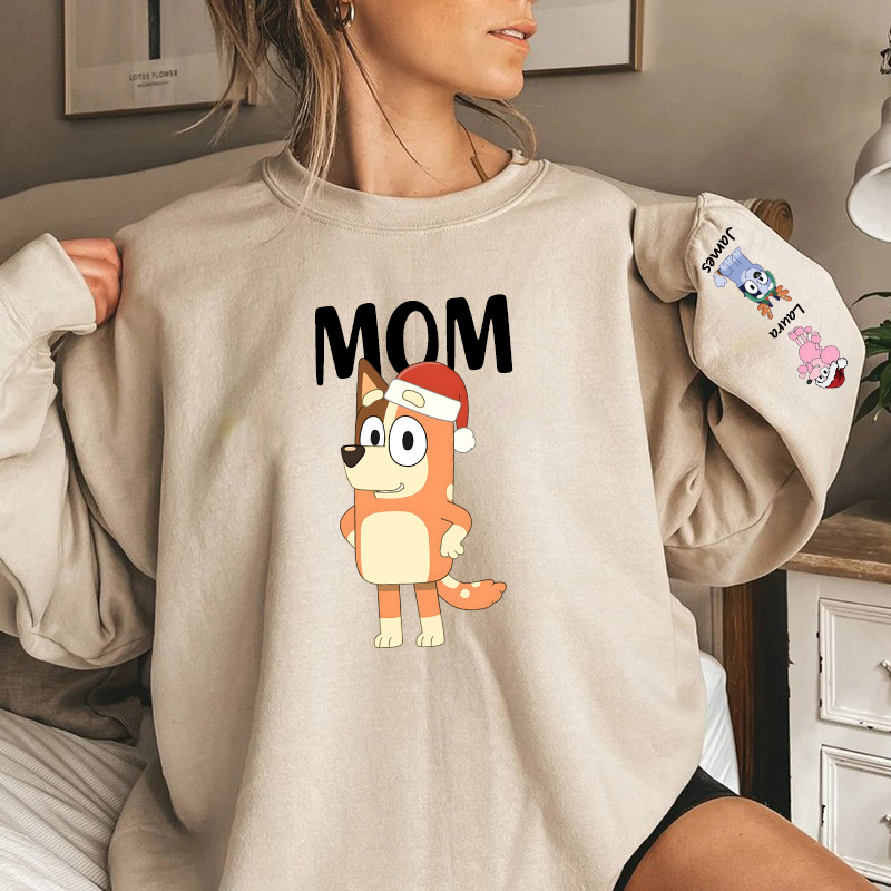 Personalized Sweatshirt Custom Dog Mama Cartoon Pattern Christmas Design Perfect Gift for Mom