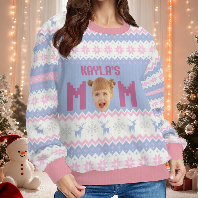 Personalized Ugly Sweater Unisex Custom Face Photo Elegant Purple Design Christmas Gift for Her Mom