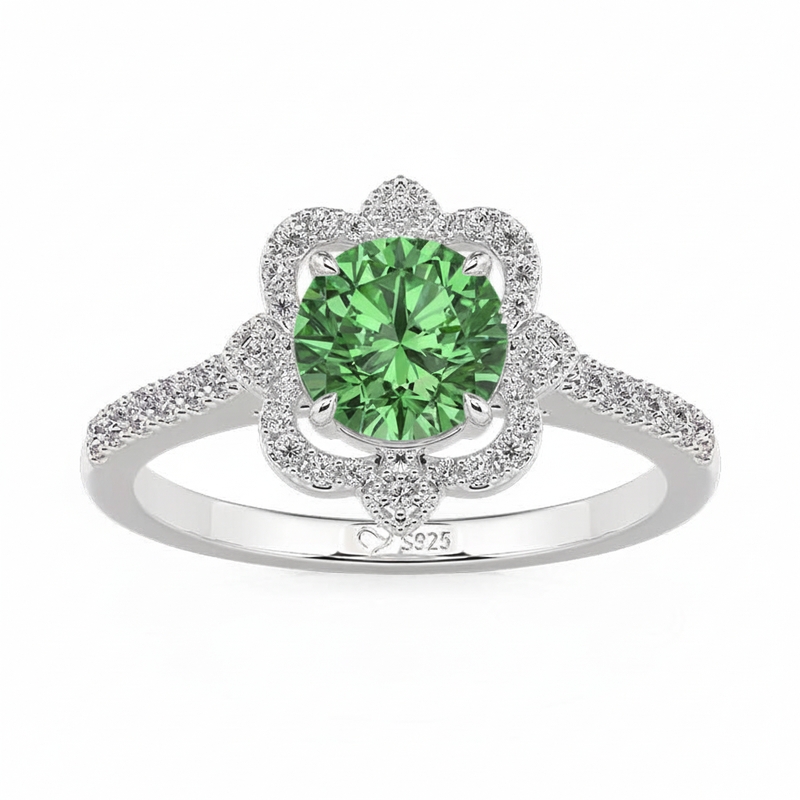 Jeulia Hollow Halo Custom Round Cut Engagement Ring with Birthstone