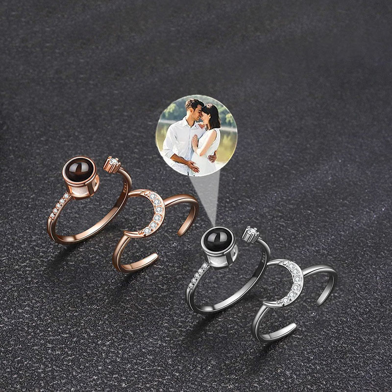 Bague de projection en argent   avec motif de lune Meilleur cadeau de mariage