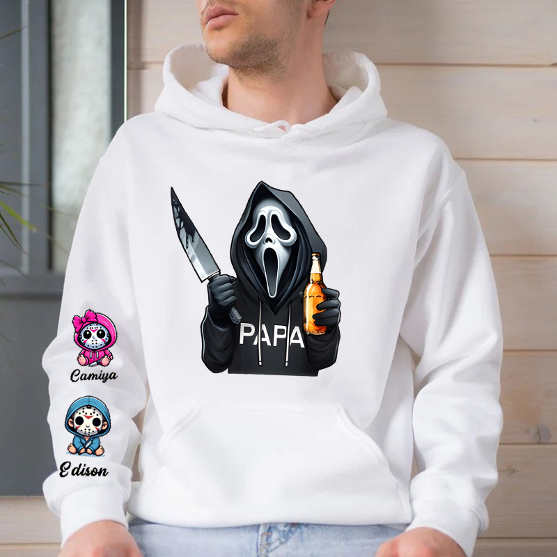 Personalized Hoodie Ghost Face Papa Design Custom Kids and Pets Creative Halloween Gift for Dad