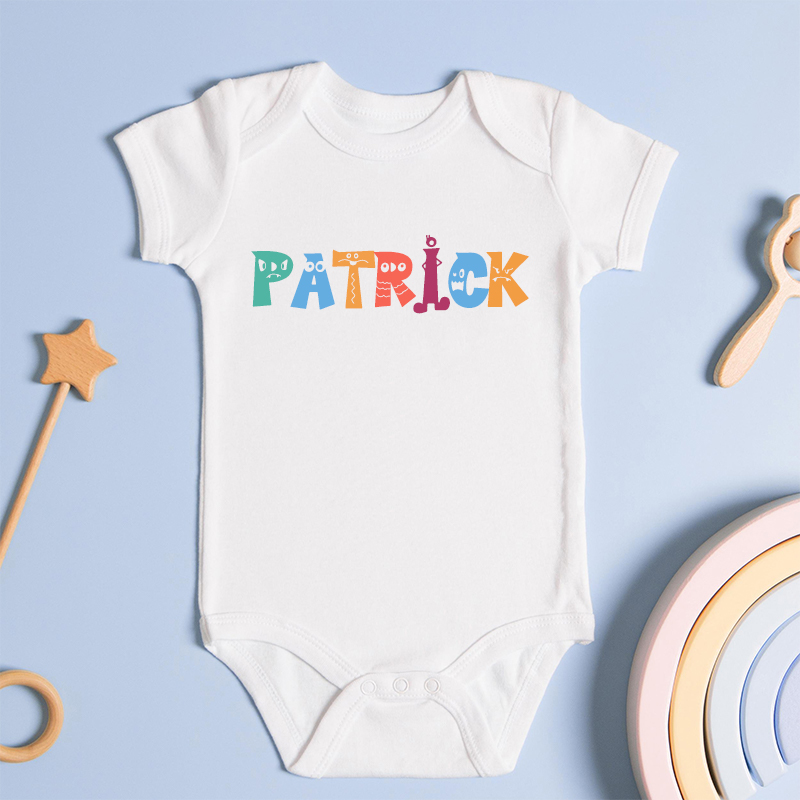 Personalized Baby Onesie Custom Name Cute Monster Colorful Font Design Creative Baby Shower Gift