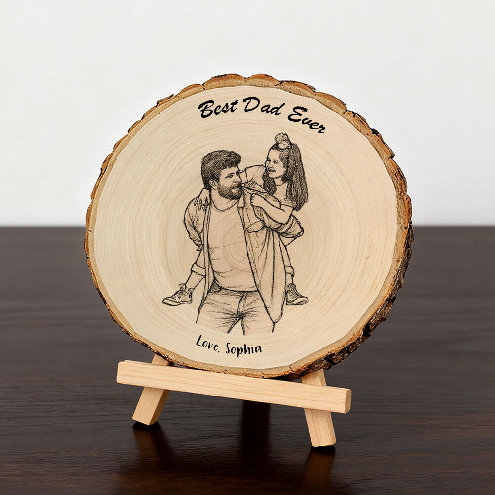 Personalized Tree Stump Photo Frame Vintage Comic Strip Engraving Photo Father's Day for Dad
