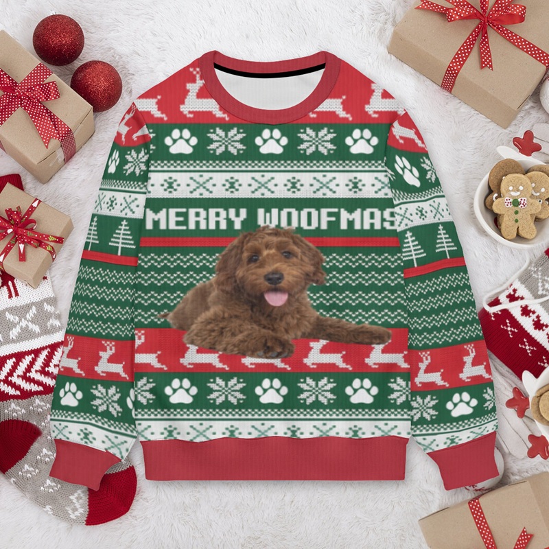 Personalized Ugly Sweater Unisex Custom Pet Photo Paw Prints Design Perfect Christmas Gift for Pet Lovers