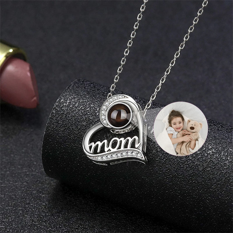 Personalized Photo Projection Mom In Heart Necklace With Picture Inside