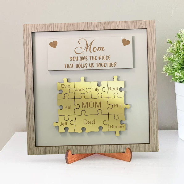 Personalized Yellow Gold Name Puzzle Frame "You Are The Piece That Holds Us Together" Mother's Day Gift
