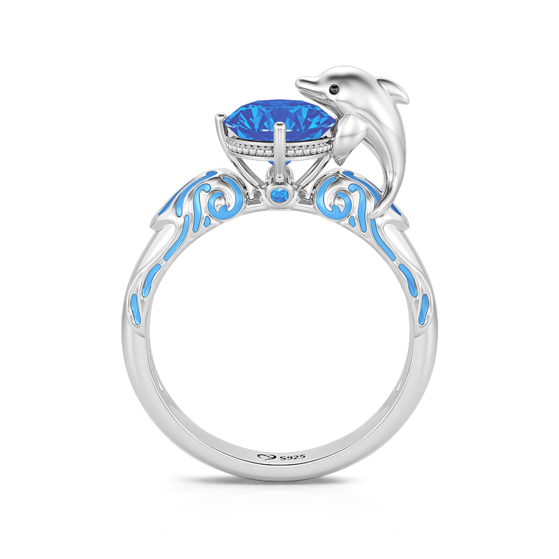 Jeulia Hug Me "Joyful Dolphin" Round Cut Sterling Silver Ring