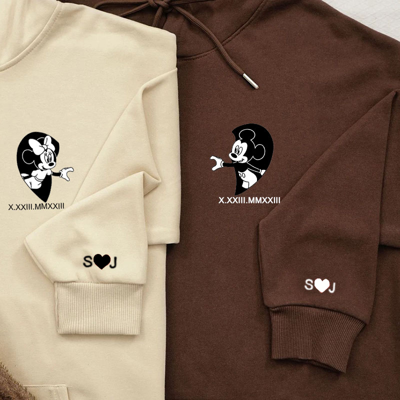 Sudadera con capucha personalizada con corazón bordado a mano con fecha de números romanos