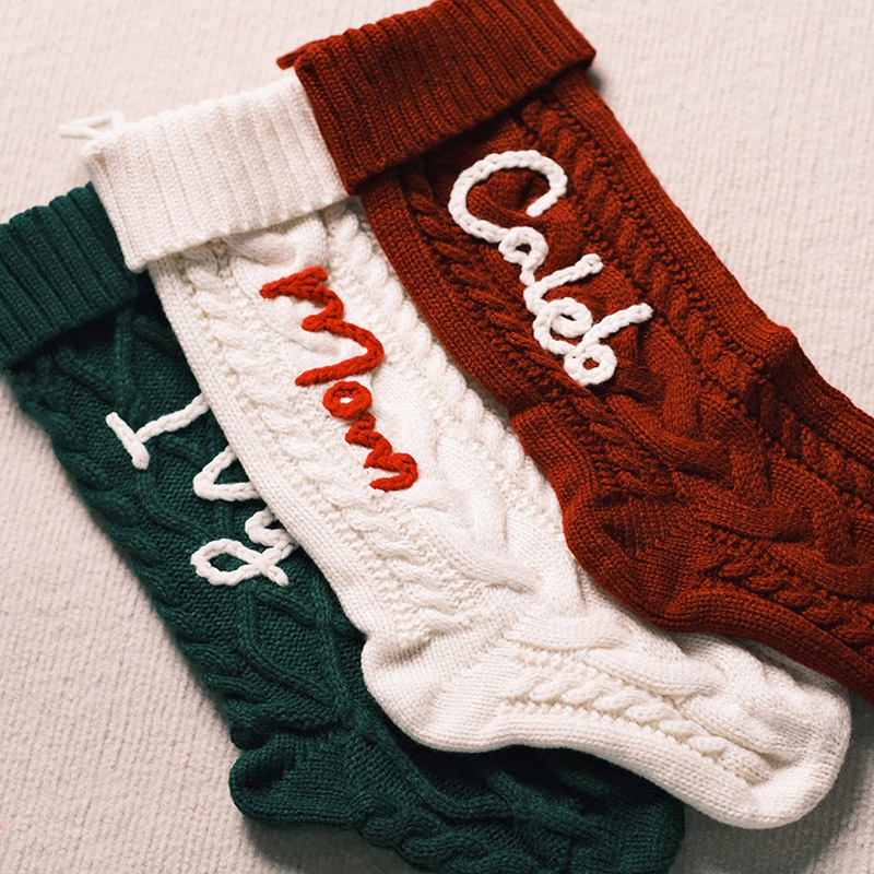 Personalized Knitted Christmas Stocking Custom Wool Names Christmas Decorations For The Family