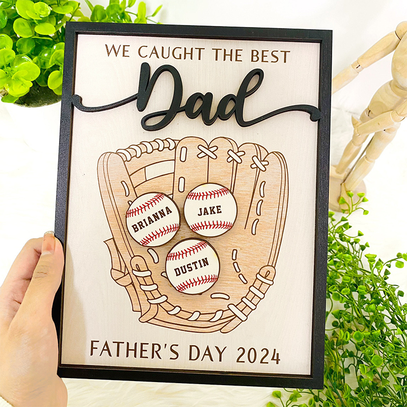 Personalized Frame We Caught The Best Dad Baseball Glove Creative Design Perfect Father's Day Gift