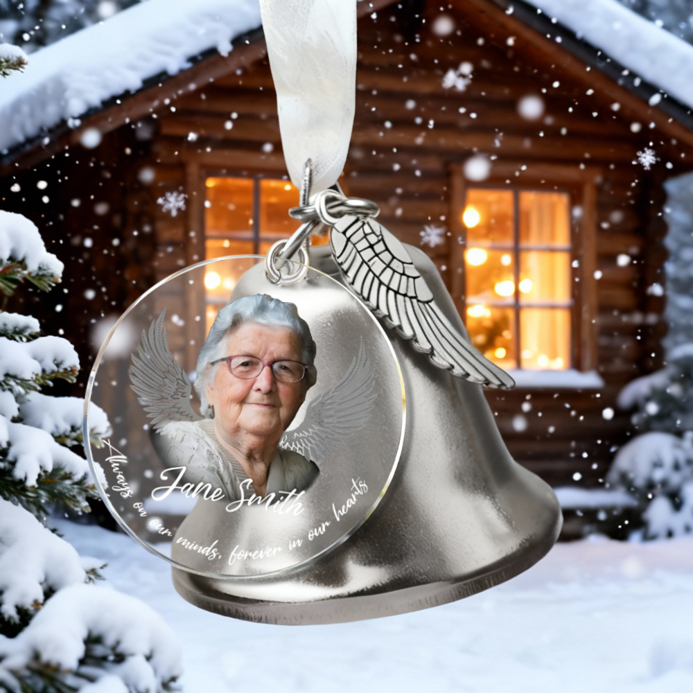 Personalized Picture Bell Ornament with Wings Pattern Creative Gift for Christmas