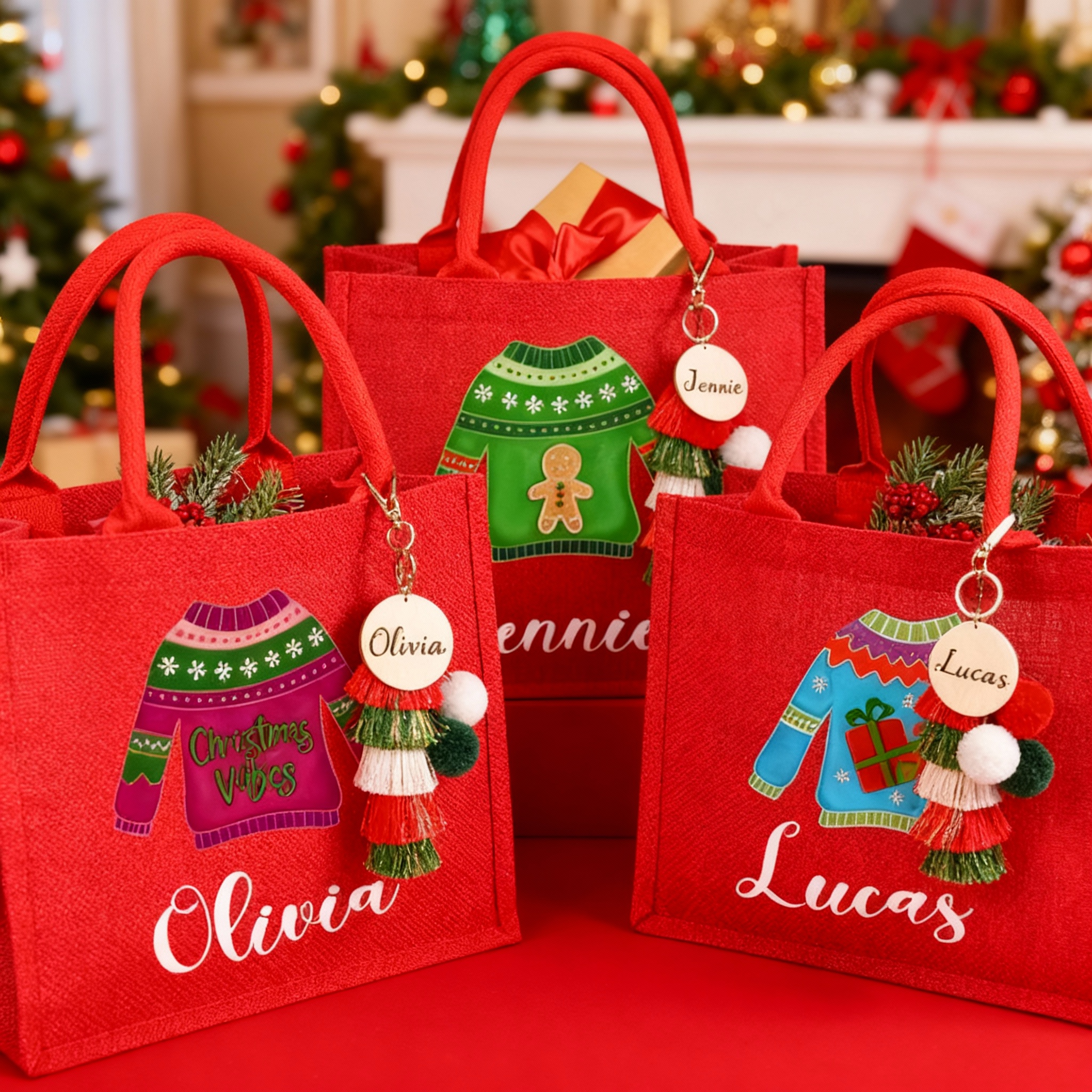 Personalized Name Christmas Gift Bags Funny Present for Kids